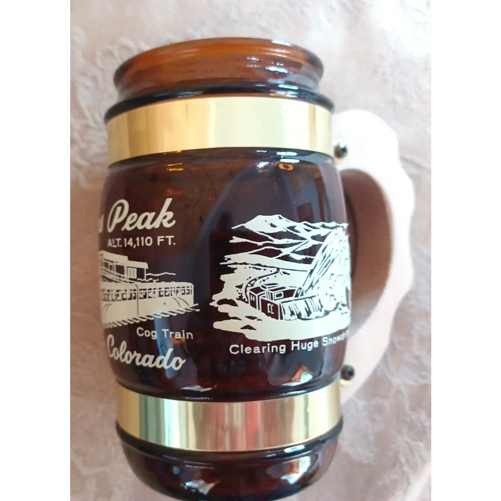 VTG Pikes Peak Colorado Brown Barrel Mug Wood Handle 13 oz Siesta Ware